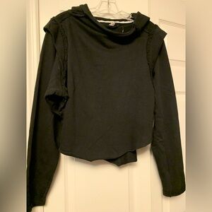 Free People Movement Black Raw Hem Boat Neck Hoodie M NWOT